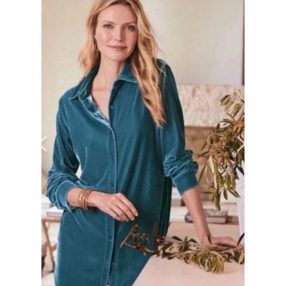 Soft Surroundings Long Sleeve Velvet Button-Up Top Size XL Petite